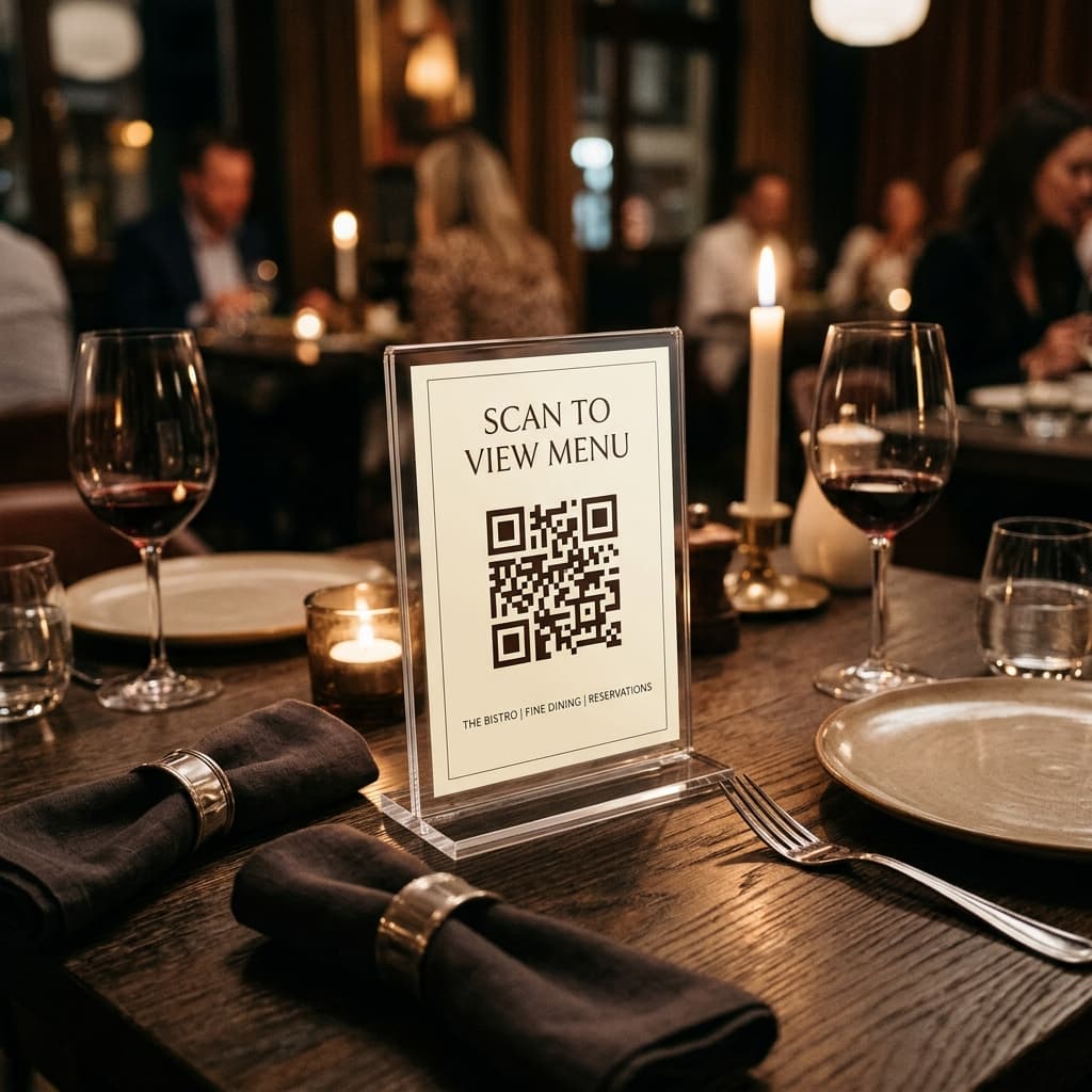Premium restaurant QR stand table mockup
